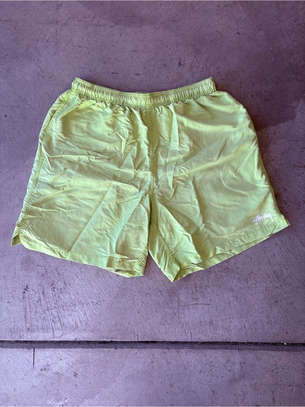 Stussy Men’s Green Solid Swim Trunks M Elastic Waist Drawstring